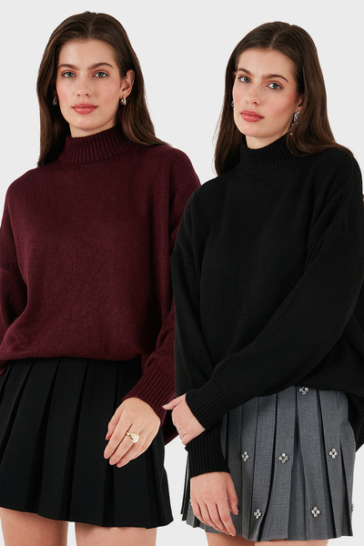 Lela Oversize Fit Turtleneck Soft Textured 2-Pack Knitwear Sweater Sweater 680Kz00469S2