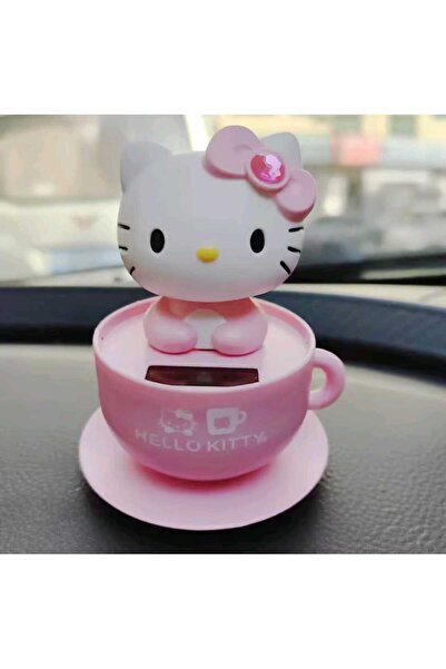 BTİCARET Hello Kitty Güneş Enerjili Pembe Kafa Sallayan Figür – Masaüstü Deko...