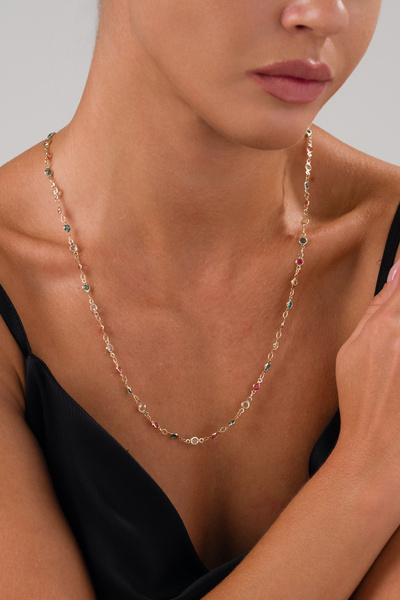 elushcollection Renkli Taşlı Zincir Kolye
