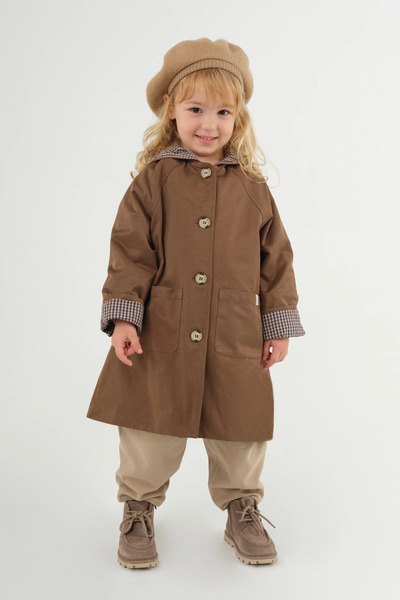 Mioma Kids Kapüşonlu Ekose Astarlı Trençkot Kahve