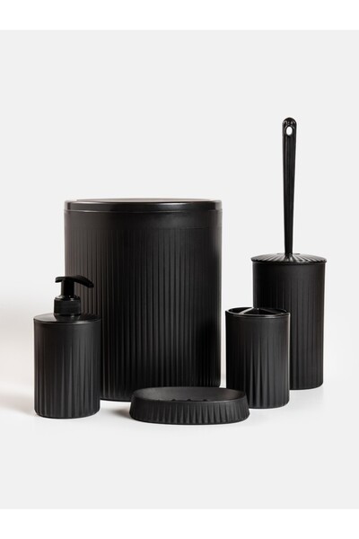 Hill Homes Black 5-Piece Bathroom Set – Luxury Trash Can, Toothbrush Holder, 2 Soap Dishes & Toilet Brush