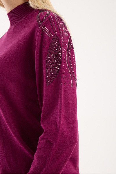 Clothes Fast Women's Plum Elite Viscose Fabric Stone Detailed Shoulders Half Turtleneck Knitwear Blouse