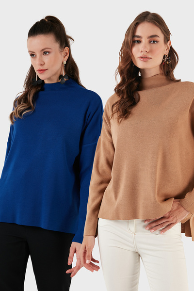 Lela Pulover din bumbac cu guler lung la spate, pachet de 2 pulovere tricotate KAZAK 4615002S2