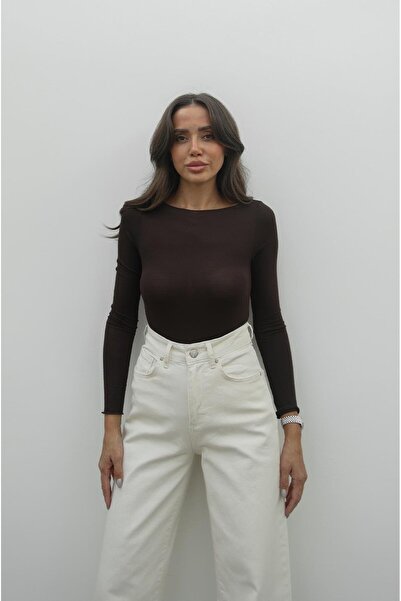 Havoş Bitter Brown Boat Neck Transparent Blouse