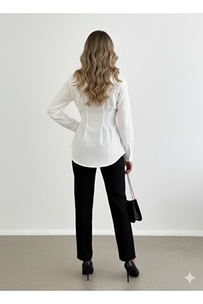 Blue Morpho Waist-Tightened Pleated Tunic Shirt