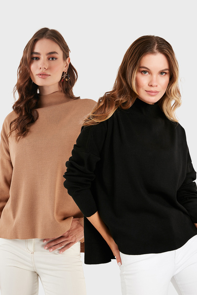 Lela Pulover din bumbac cu guler lung la spate, pachet de 2 pulovere tricotate KAZAK 4615002S2