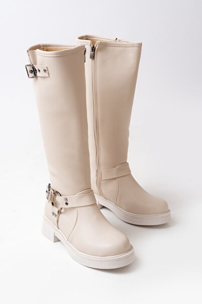 Rainon Store Stylish & Practical: Beige Buckle Detailed Zippered Casual Boots