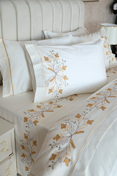 incisecrethome 100% Cotton Satin Embroidered Pique and Duvet Cover Set - _Double Size / 7 Pieces |   Luxury Quality,