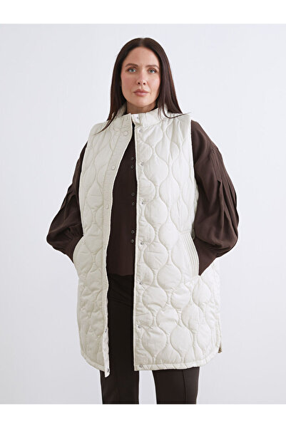 LC Waikiki Beige Stand Collar Quilted Women's Puffer Vest