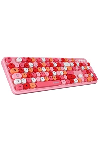 Everest Klavye Mouse Seti Pembe Round Km-6282 Renkli Daktilo Yuvarlak Tuşlu Pembe Kablosuz Q Multimedia