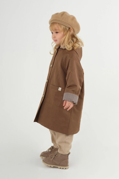 Mioma Kids Kapüşonlu Ekose Astarlı Trençkot Kahve