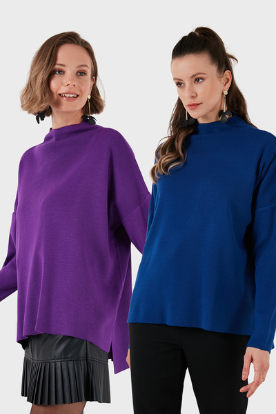 Lela Pulover din bumbac cu guler lung la spate, pachet de 2 pulovere tricotate KAZAK 4615002S2