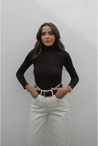 Havoş Bitter Brown High Neck Transparent Blouse