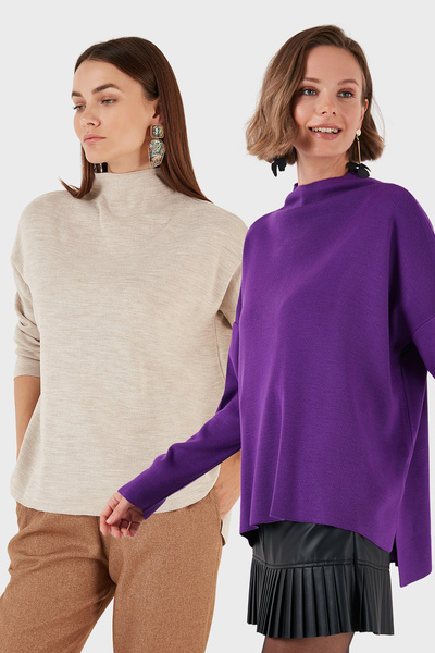 Lela Cotton Long Back Stand Collar 2-Pack Knitwear Sweater Sweater 4615002S2