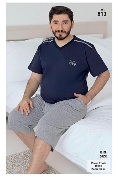 VAJESTO Set de pijamale pentru bărbați, albastru marin, bermude supradimensio...