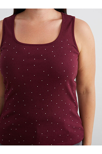 LC Waikiki Peak New Season Plus Size U-Neck Rhinestone Women's Tank Top