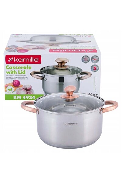Kamille Stainless steel pot with glass lid, 5.0 L, 24 cm, Kamille, Silver