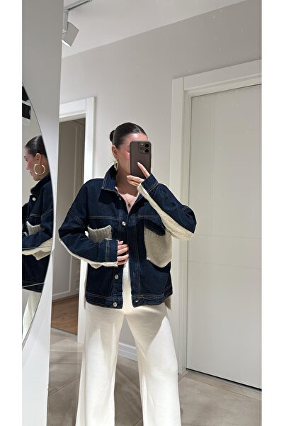 Tulipabutik Denim Detaylı Triko Ceket