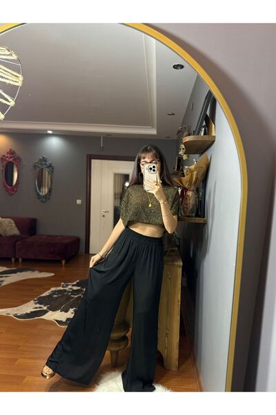 MODAGK Cotton Satin Elastic Waist Casual Pants