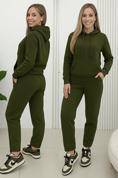 JANES Women's Long Sleeve Hooded Lace-Up Three Thread Blouse and Pants Two-Piece Suit