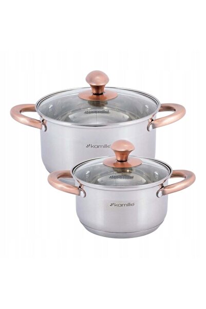 Kamille Set de 2 oale cu capace rezistente la căldură, Kamille, oțel inoxidabil, 1,5 L/3,0 L, 16/20 cm