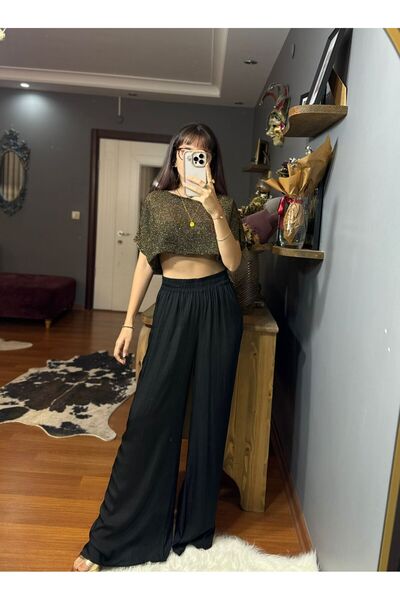 MODAGK Cotton Satin Elastic Waist Casual Pants