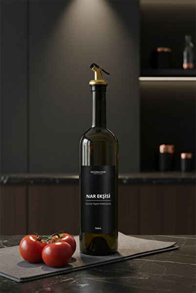 Simona Home 750ml Nar Ekşisi Şişesi Altın Başlık Cam Sos Şişesi Sosluk Yağdan...