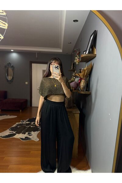 MODAGK Cotton Satin Elastic Waist Casual Pants