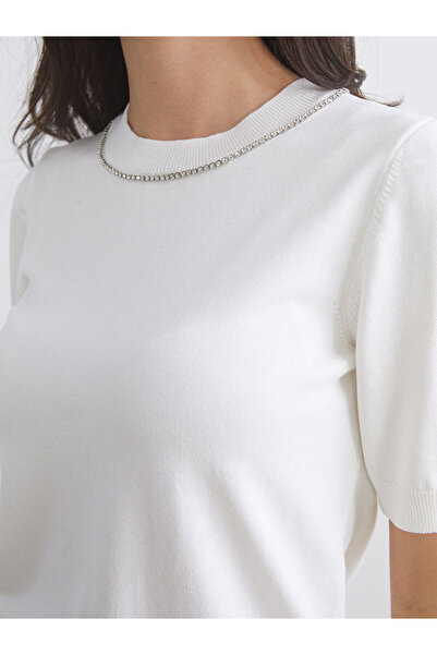 LC Waikiki Peak Yeni Sezon Bisiklet Yaka Taşlı Kadın Triko Kazak