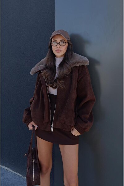 Havoş Brown Sadie Fur Detailed Cashmere Coat