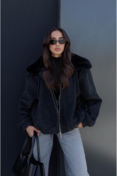 Havoş Black Sadie Fur Detailed Cashmere Coat