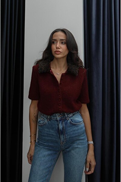 Havoş Bordo Leopar Kürk Detaylı Kazak