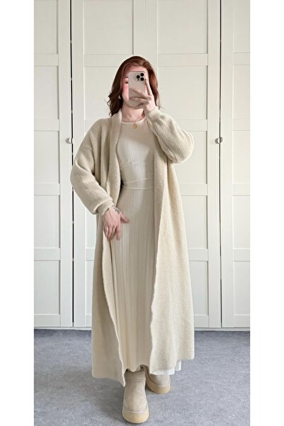 viyan butik سترة طويلة ذات ملمس ناعم