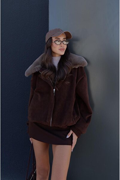 Havoş Brown Sadie Fur Detailed Cashmere Coat