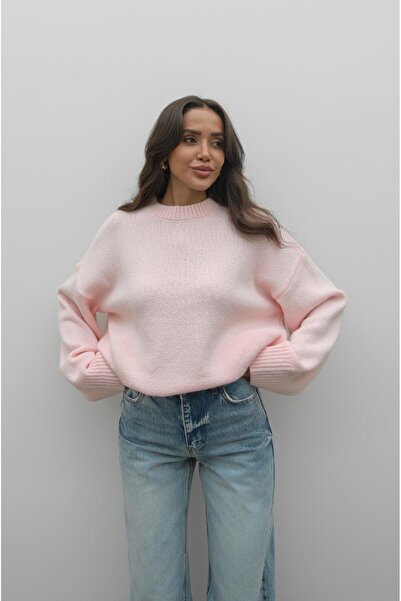 Havoş Pembe Mary Bisiklet Yaka Oversize Triko Kazak