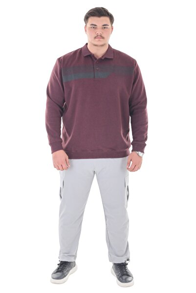 marufshop Men's Oversized Size Suitable for up to 158 Kilograms Wide Fit Printed Polo Neck Thessaloniki Sweatshirt