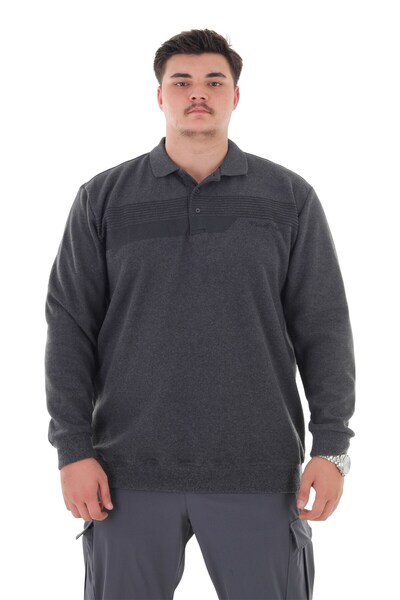 marufshop Men's Oversized Size Suitable for up to 158 Kilograms Wide Fit Printed Polo Neck Thessaloniki Sweatshirt