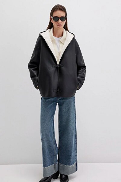 Mavi Women's Oversize Black Faux Leather Jacket