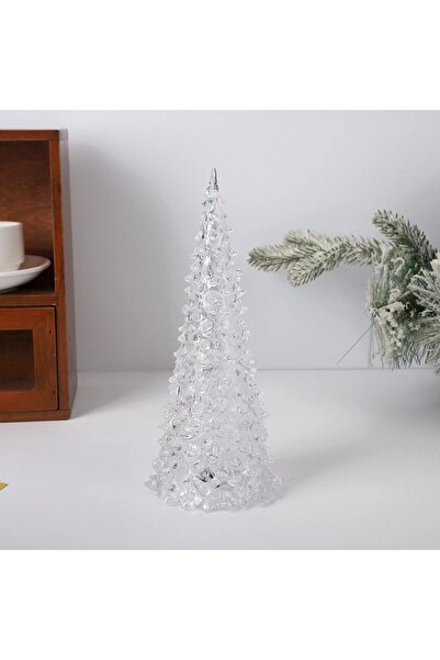 epazzar Akrilik Renkli Mini Led Çam Ağacı 1 Adet Kristal Yılbaşı Çam Ağacı Işıklı Biblo Masa Üstü 21 cm