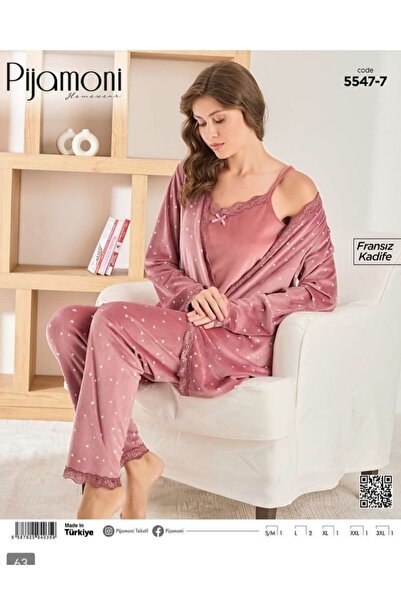 Pijamoni Fransız Kadife 3’lü pijama takımı