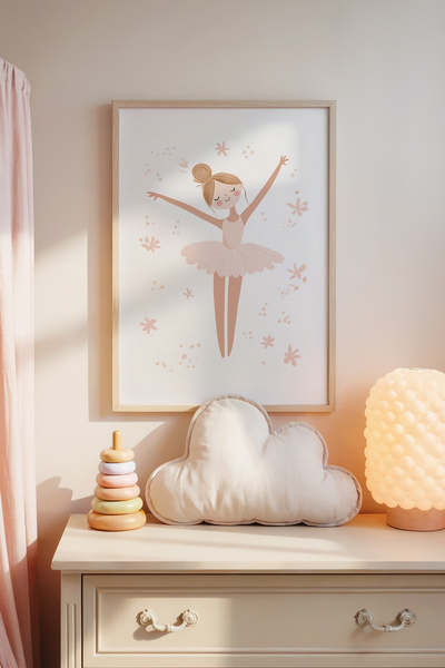 Posteria Tekli Doğal Ahşap Çerçeveli, Anna Balerin Çocuk Odası Dekoru,El Yapı...