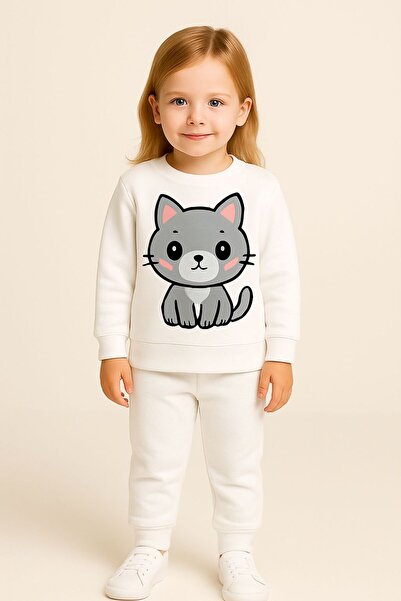MODA Χειμερινό σετ φόρμας για κορίτσια και αγόρια λευκό σετ γάτα PRINT3 4 5 6...