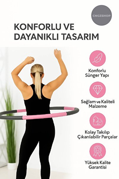 CNGZSHOP 8 Parçalı Ayarlanabilir Ağırlıklı Hula Hoop 1 kg – 72 cm / 85 cm / 95 cm Wellness Egzersiz Çemberi |