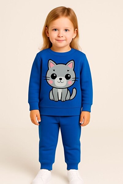 MODA Χειμερινό σετ φόρμας για κορίτσια και αγόρια μπλε γάτα PRINT 3 4 5 6 7 8...