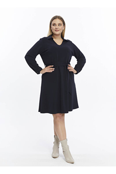 Selen Polo Yaka Düz Lacivert Standart Kadın Elbise 25KSL7716