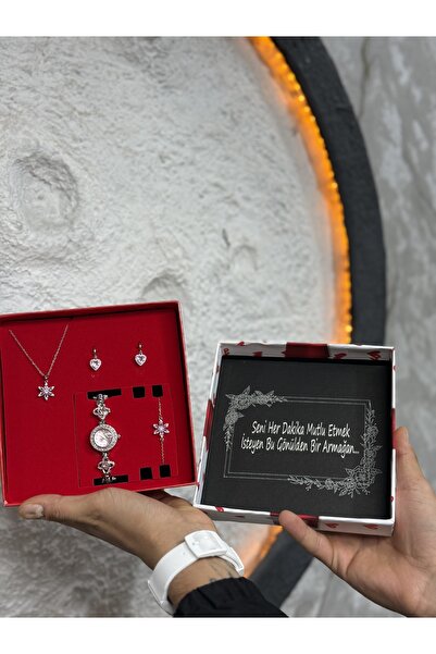 Çelik Özel Taşlı Saatli Lotus Set - Öze Hissettiren Hediye