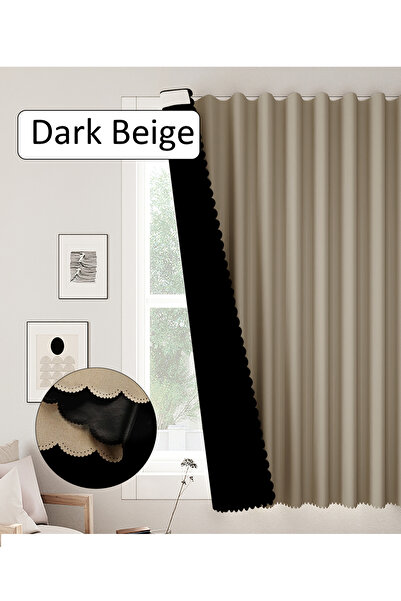 Generic Velcro Curtains, 100% Blackout, 1 Panel, 2mW *2.3mH, Fits Windows 1-1.3m Wide, Dark Beige