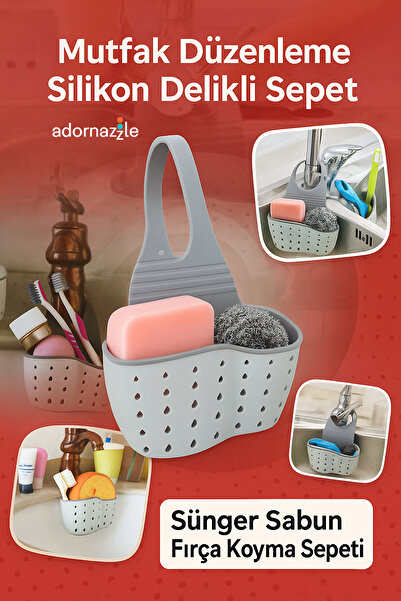 adornazzle Askılı Evye Süngerliği ve Deterjan Düzenleyici, Silikon Delikli Mu...