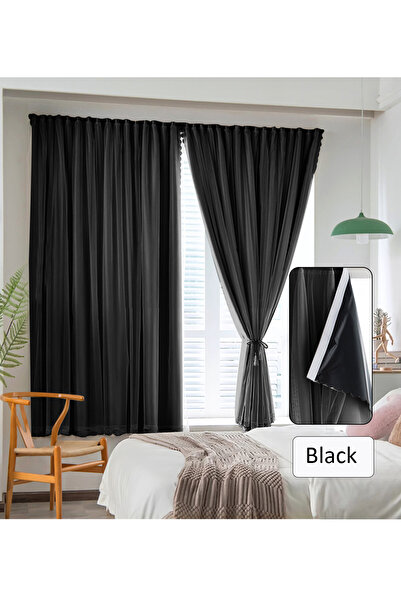 Generic Velcro Curtains with Sheer, 100% Blackout, 1 Panel, 2mW *2mH, Fits Windows 1-1.3m Wide, #Black
