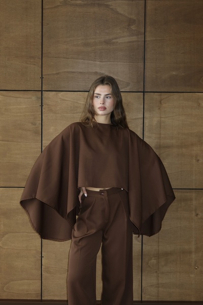 BY SE'MAS WEAR Casual İkili Pelerin Palazzo Pantolon Takım